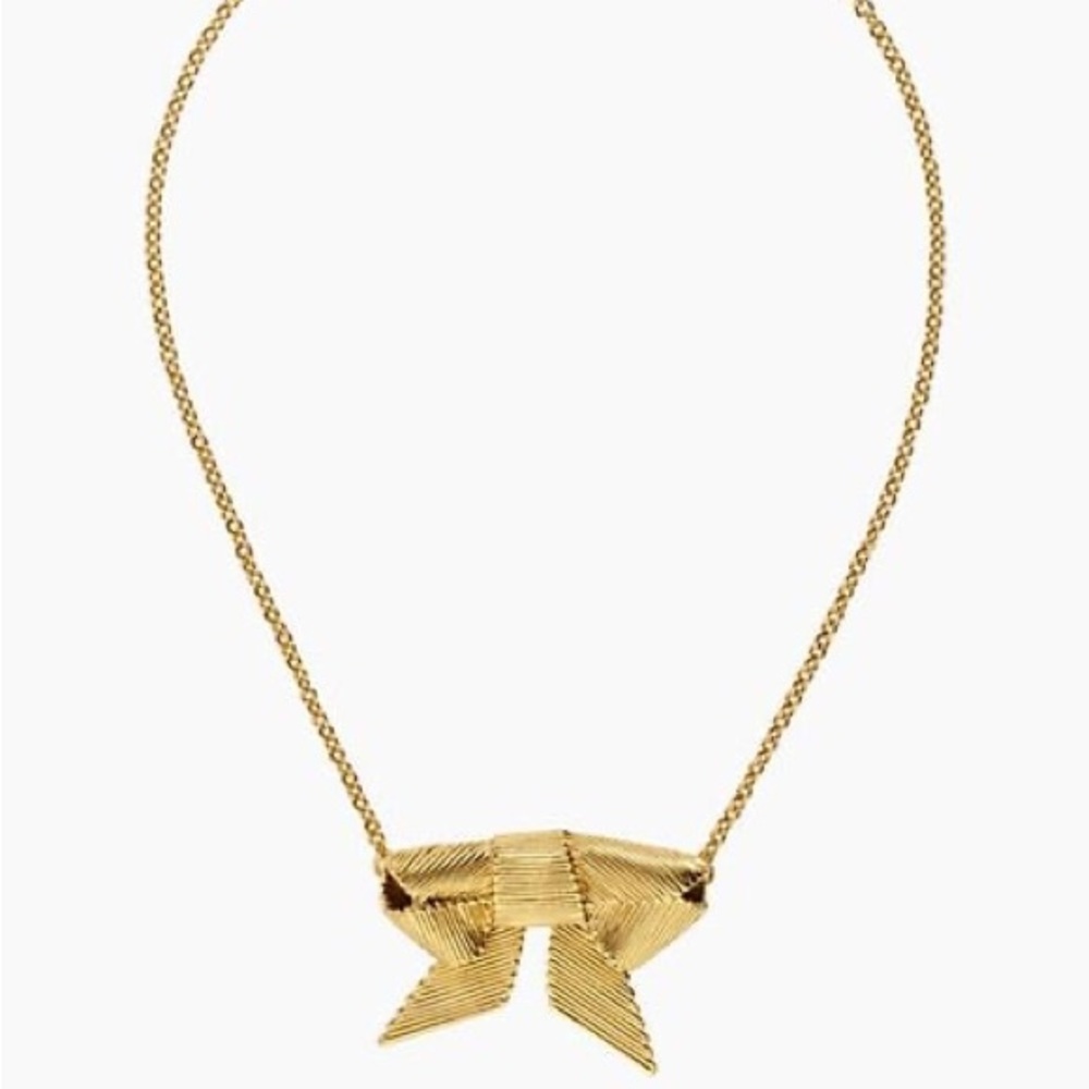 Rare Kate Spade New York "All Wrapped Up" Gold Grosgrain Ribbon Bow Necklace